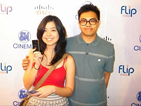 Saab Magalona, with Julius Valledor, shows off her new Flip Video camcorder