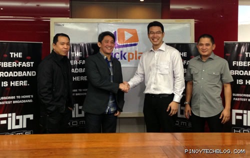PLDT Home inks deal with Click Play. L-R: Gary Dujali, Head of PLDT HOME Broadband, Ariel Fermin, EVP and Head of PLDT HOME Business, Jon Sherwin Dela Cruz, President of Clickplay, and Nilo Castaneda, Head of PLDT HOME Product Development 