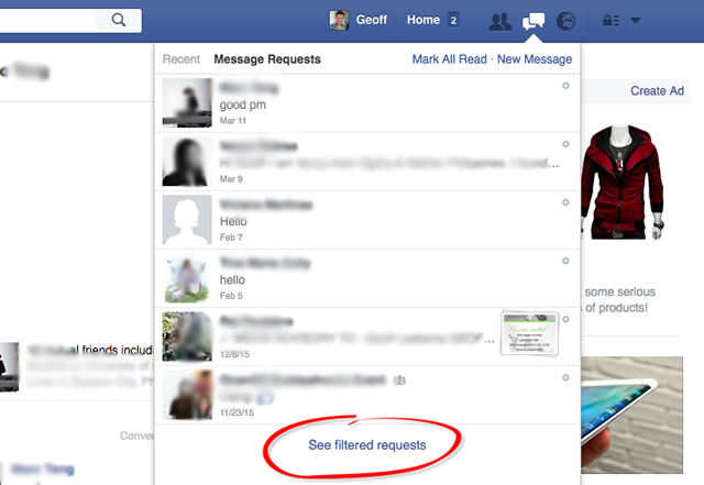 Facebook messenger inbox