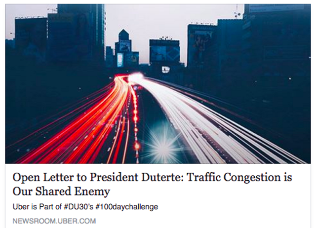 Uber Sends an Open Letter to President Duterte